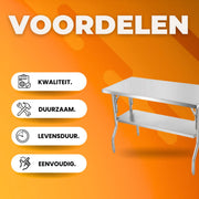 RVS Werktafel - Werkbank - 1220x610x850 mm - Keuken- of Garagegebruik