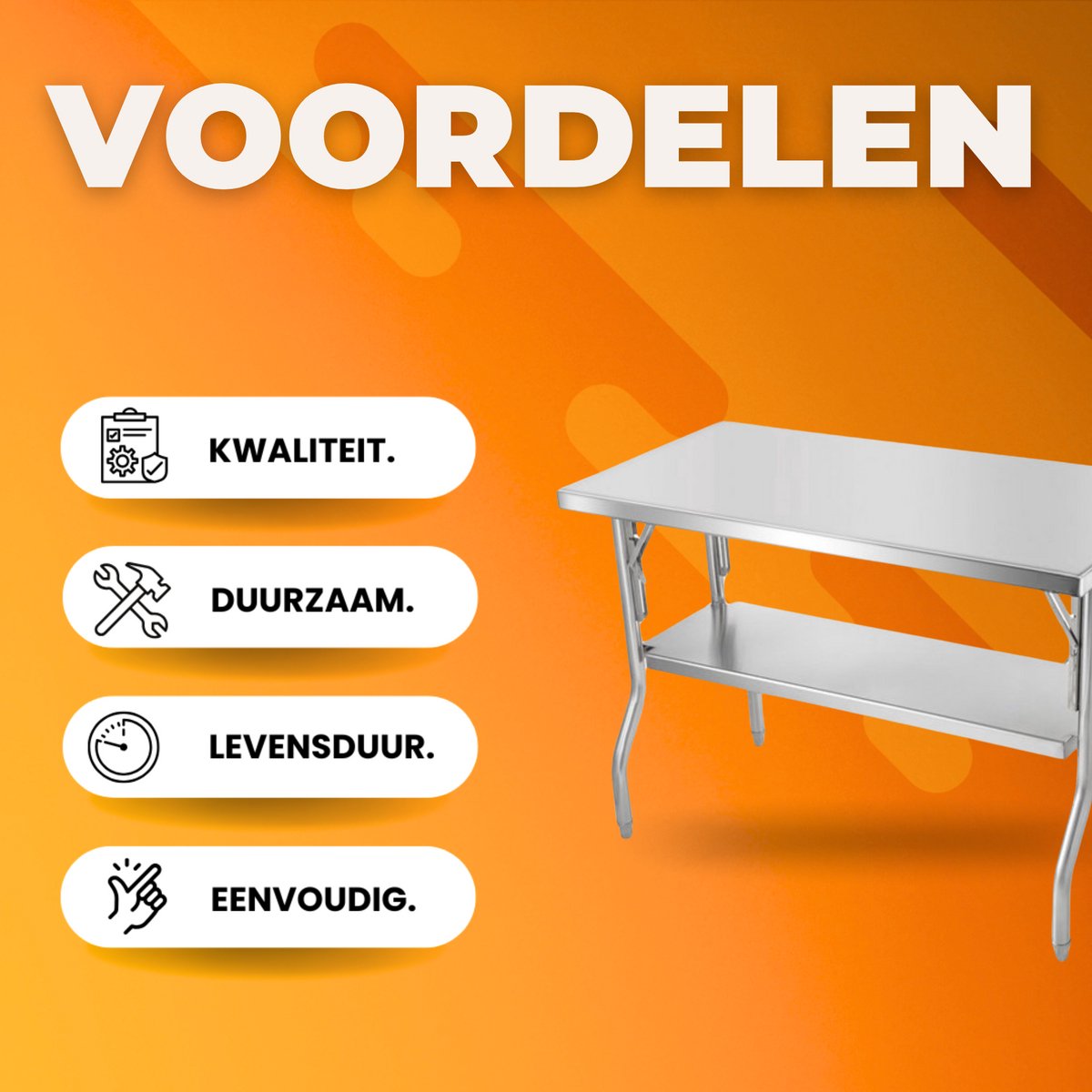 RVS Werktafel - Werkbank - 1220x610x850 mm - Keuken- of Garagegebruik