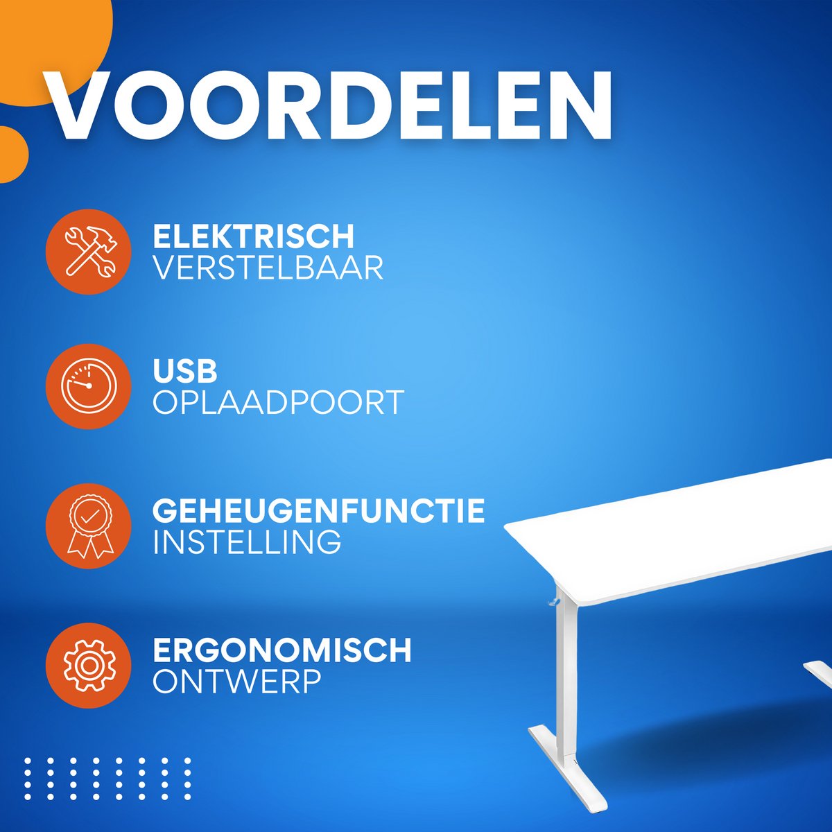 Elektrisch Sta-Bureau - Voor Thuiswerken of Kantoor - Ergonomisch In Hoogte Verstelbaar Werkbureau met USB-Oplaadpoort en Geheugenfunctie - Color: 160x75cm white