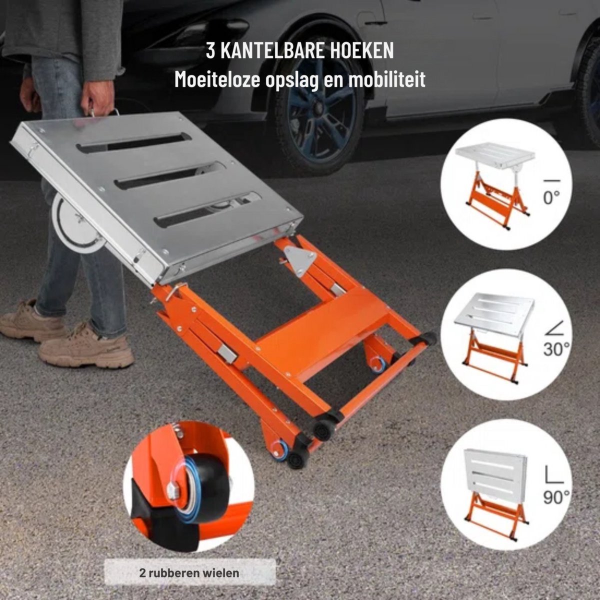 Opklapbare Lastafel - Werkbank 76x50 cm - Verstelbaar 63–81 cm - 181kg - 0°/30°/90°