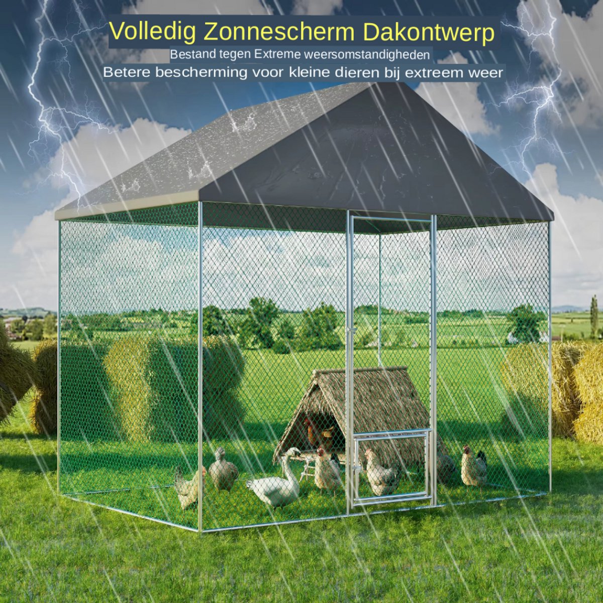 Gazonus Kippenhok - Kippenren voor buiten en tuin - Inclusief waterdichte hoes - 400x300cm - Metaal