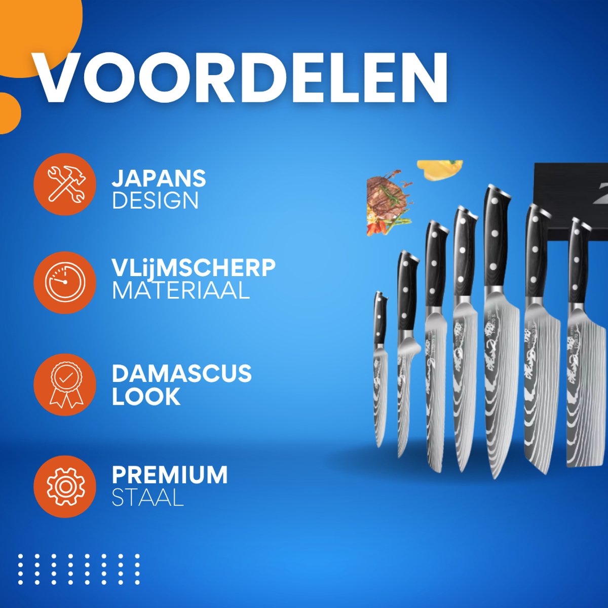 20-delige keukenmessen set - Messenset - Keukenmessen - Messenblok - Voor vlees, vis en filet - Handgesmeede messen met hakmes, schaar en messenslijper - Slagersuitbeenmes inbegrepen
