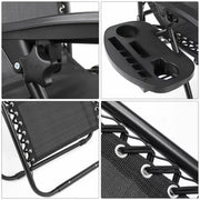 Opvouwbare stoel verstelbare stalen gaas - Zero Gravity lounge stoel - Fauteuils met kussens en bekerhouder - Zwart - 2 Stuks