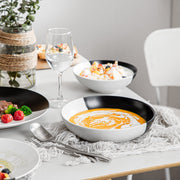 Serviesset wit/zwart - Keramisch - 12 borden groot - 12 borden klein - 12 diep bord - 12 kom - 48 delig - Wit - Zwart