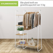 Luxiqo Kledingrek Met Schoenenrek | Inclusief 4 Opbergplanken | 102 x 40 x 150 CM | Wit metaal