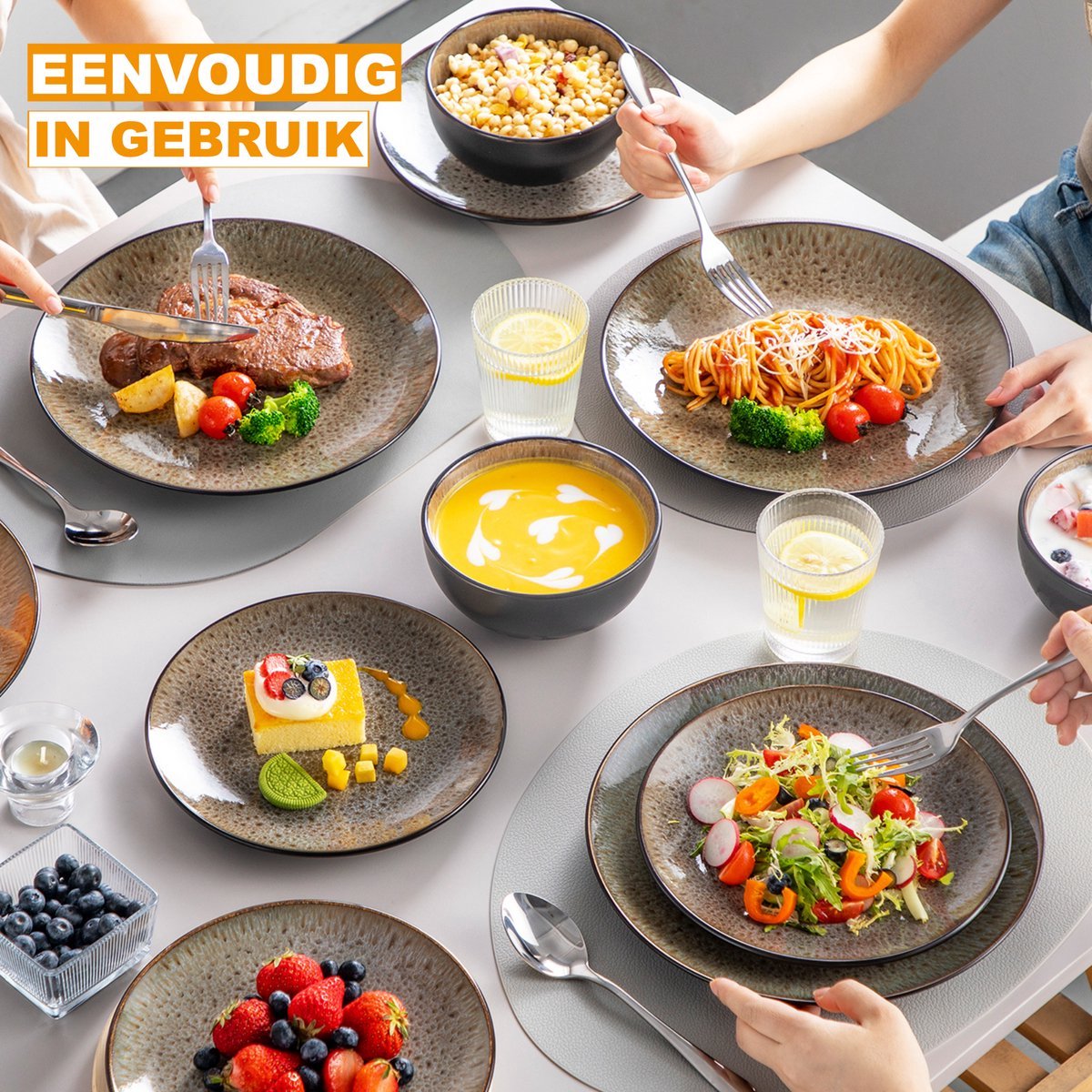 Zamira Serviesset - 12 delig - 4 persoons - Bruin - Dinerborden - Bordenset - Ontbijtborden - Diepe borden - Servies - Keukenservies