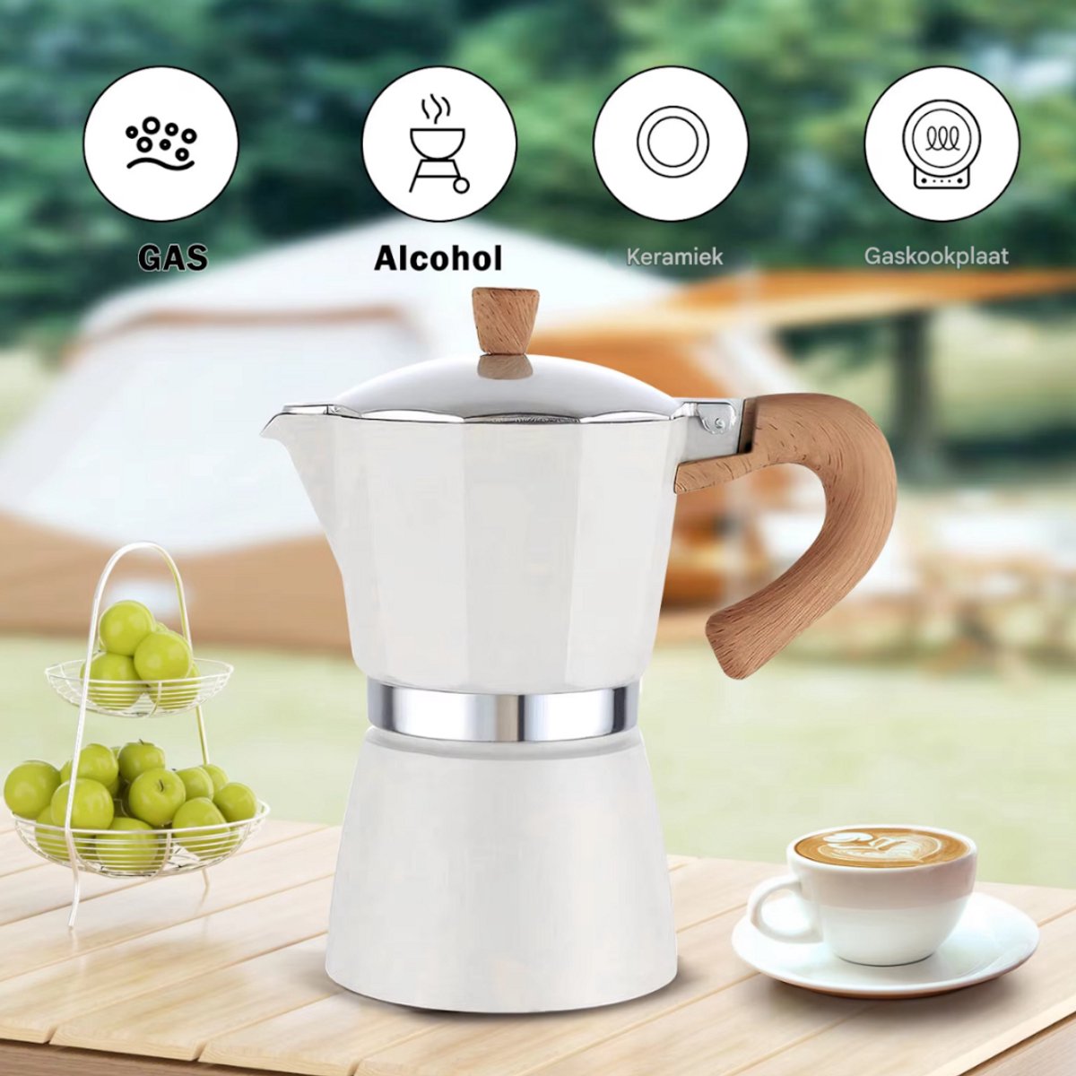 Espresso koffiemaker - Zwart - Percolator - Moka pot - Met Koffiemolen - Camping en thuisgebruik