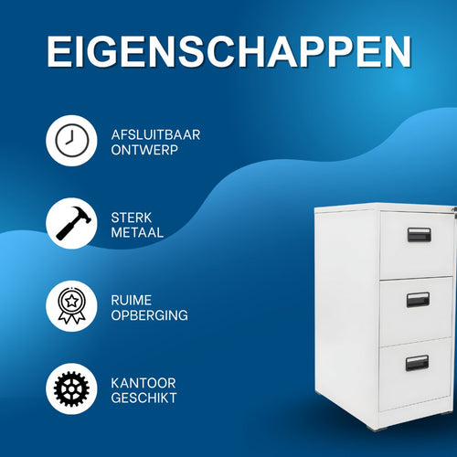 Archiefkast - Opberkast - Kantoorkast - Voor kantoor en thuis - Met 3 laden - Wit