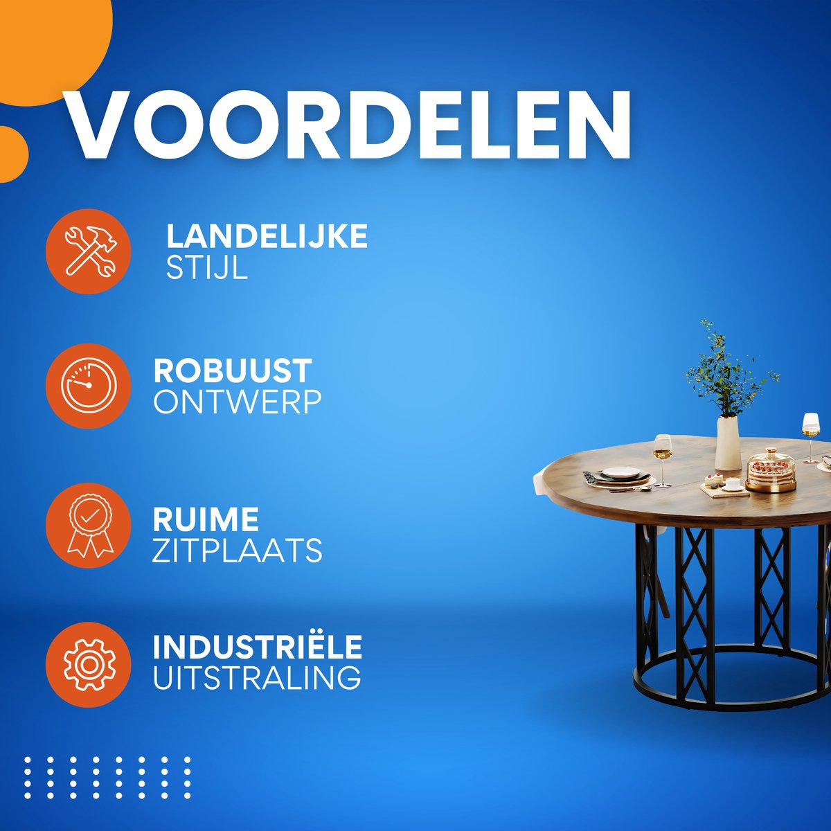 Ronde Eettafel Zurich - Voor 4 personen - 120cm - Voor Keuken of eetkamer - Bruin