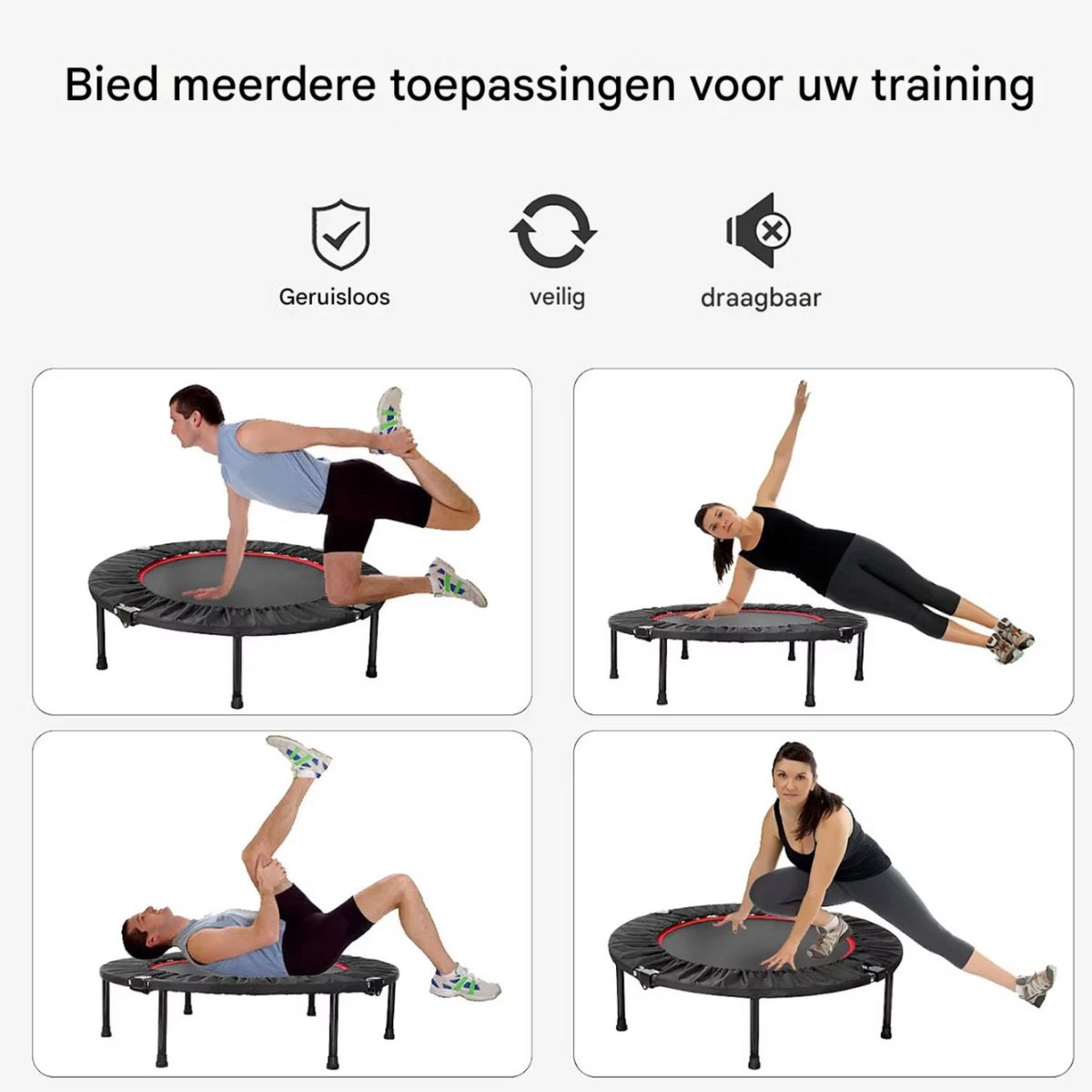 Opvouwbare Mini Fitness Trampoline - Mini trampoline - Sport trampoline - Voor Indoor Workout & Oefening - Met Verstelbare Handgreep & Rebounder Functie - 101 cm, Max 150 kg Belastbaar - Zwart & Rood