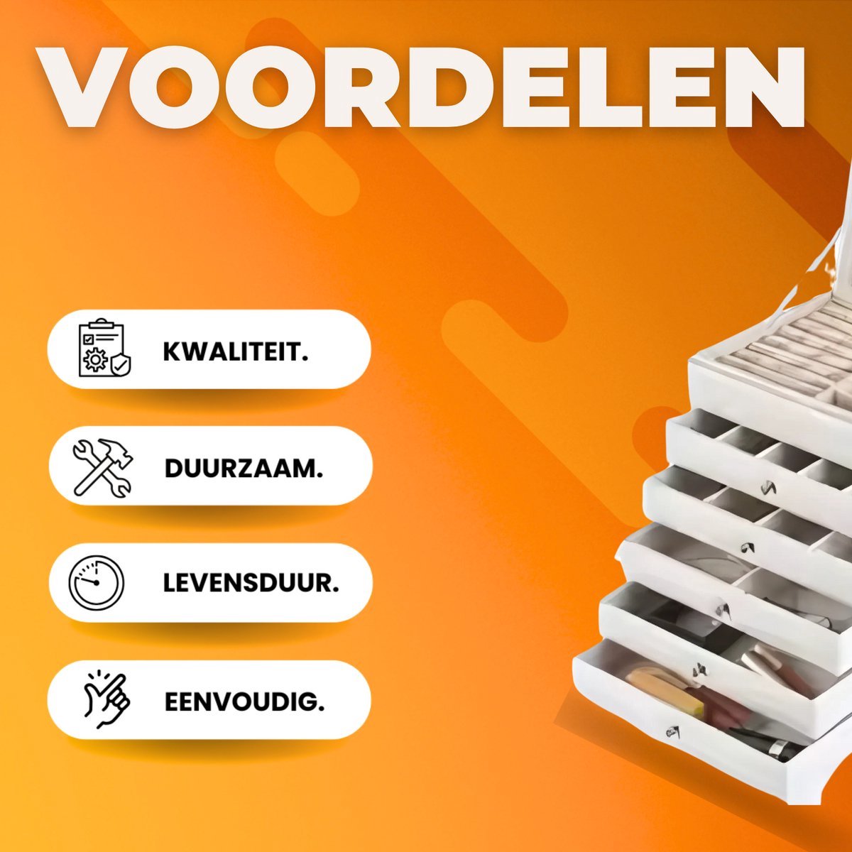 Sieradendoos Valora - Juwelendoos - Sieradenhouder - Organizer - Juwelenkistje - Dames bijouteriedoos - Sieradenopslag met Lades voor Kettingen, Horloges, Ringen, Oorbellen en Armbanden - Wit