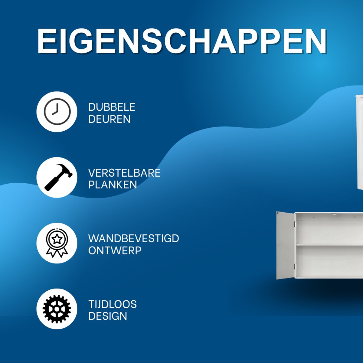 Badkamerkast Nivia - dubbele deur - Badkamermeubel - Voor Wandmontage - 3-Laags - Zwart