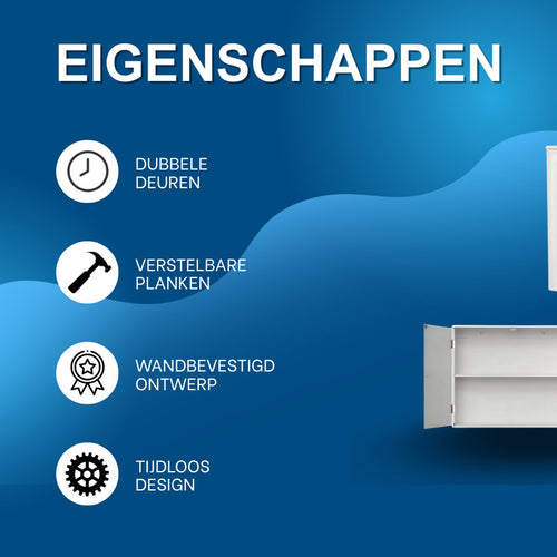 Badkamerkast Nivia - dubbele deur - Badkamermeubel - Voor Wandmontage - 3-Laags - Zwart