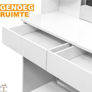 Bolt Edge Kaptafel - Wit - Inclusief Spiegel en Krukje - Make-up Tafel voor Meisjes
