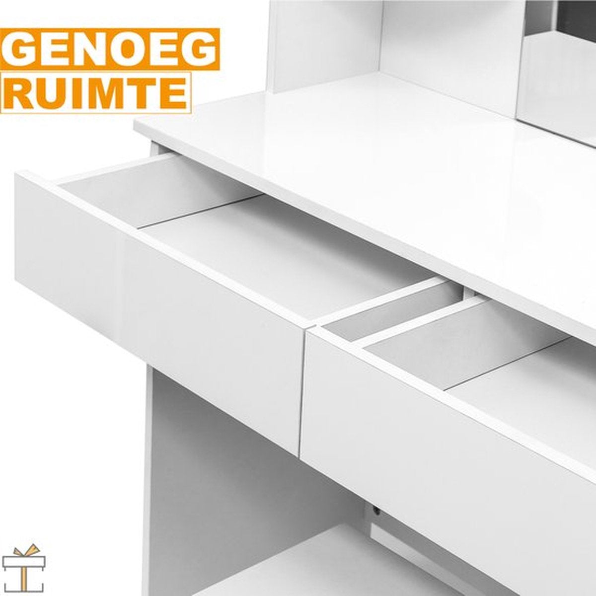 Bolt Edge Kaptafel - Wit - Inclusief Spiegel en Krukje - Make-up Tafel voor Meisjes