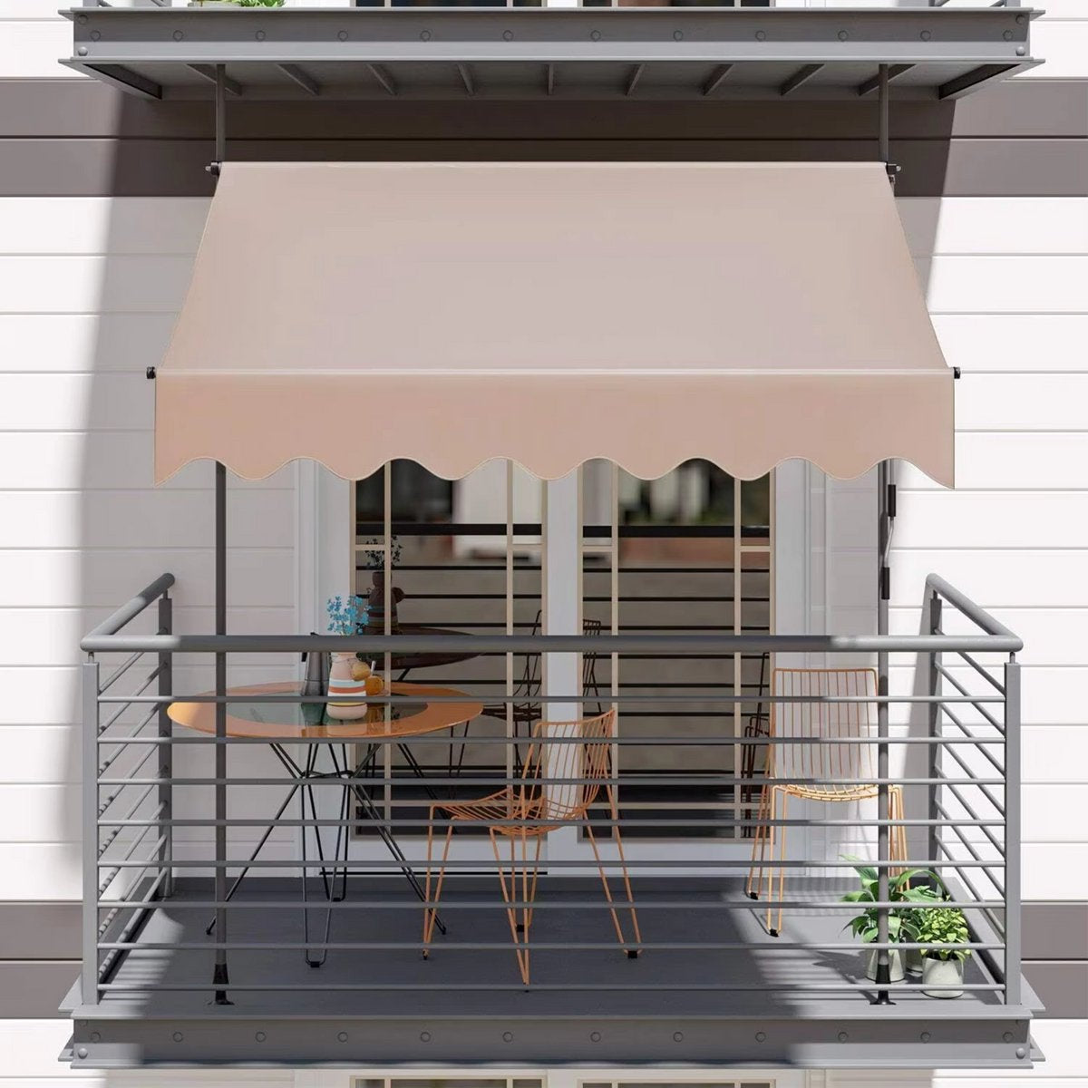 Luifel Balkon - Luifelklem voor Tuin en Zonbescherming - Intrekbare, UV-bestendige Luifel zonder Boren -2,5x1,2m - Khaki