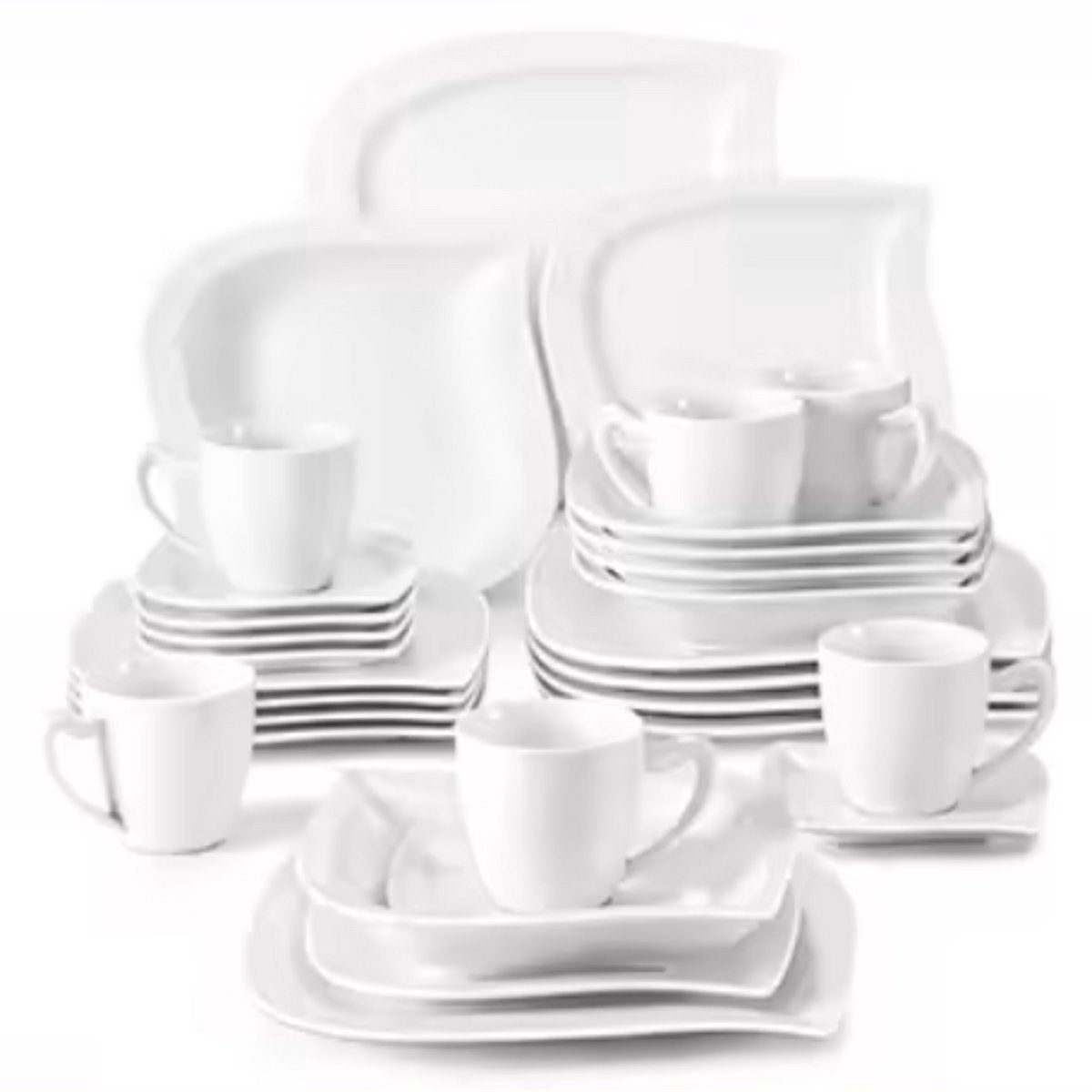 Elite Dinerborden – Serviesset – 6 persoons – 30 delig – Wit Keramisch – Breakfast Plates – Kleurrijke presentatie
