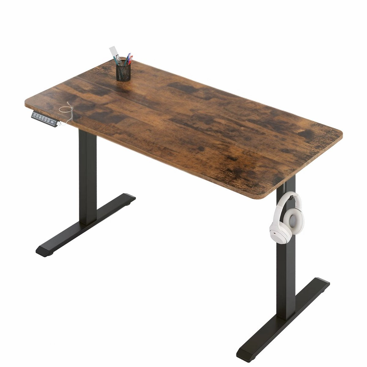 Elektrisch Sta-Bureau - Voor Thuiswerken of Kantoor - In Hoogte Verstelbare Ergonomische Werktafel met USB-Oplaadpoort en Geheugenbediening - Color: 120x60cm Brown