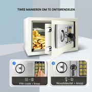 Brandwerende Waterdichte Veiligheidskluis Lucian - 2 Handmatige Override Sleutels - Veiligheidsbox met Dubbel Digitaal Toetsenbord en Sleutel