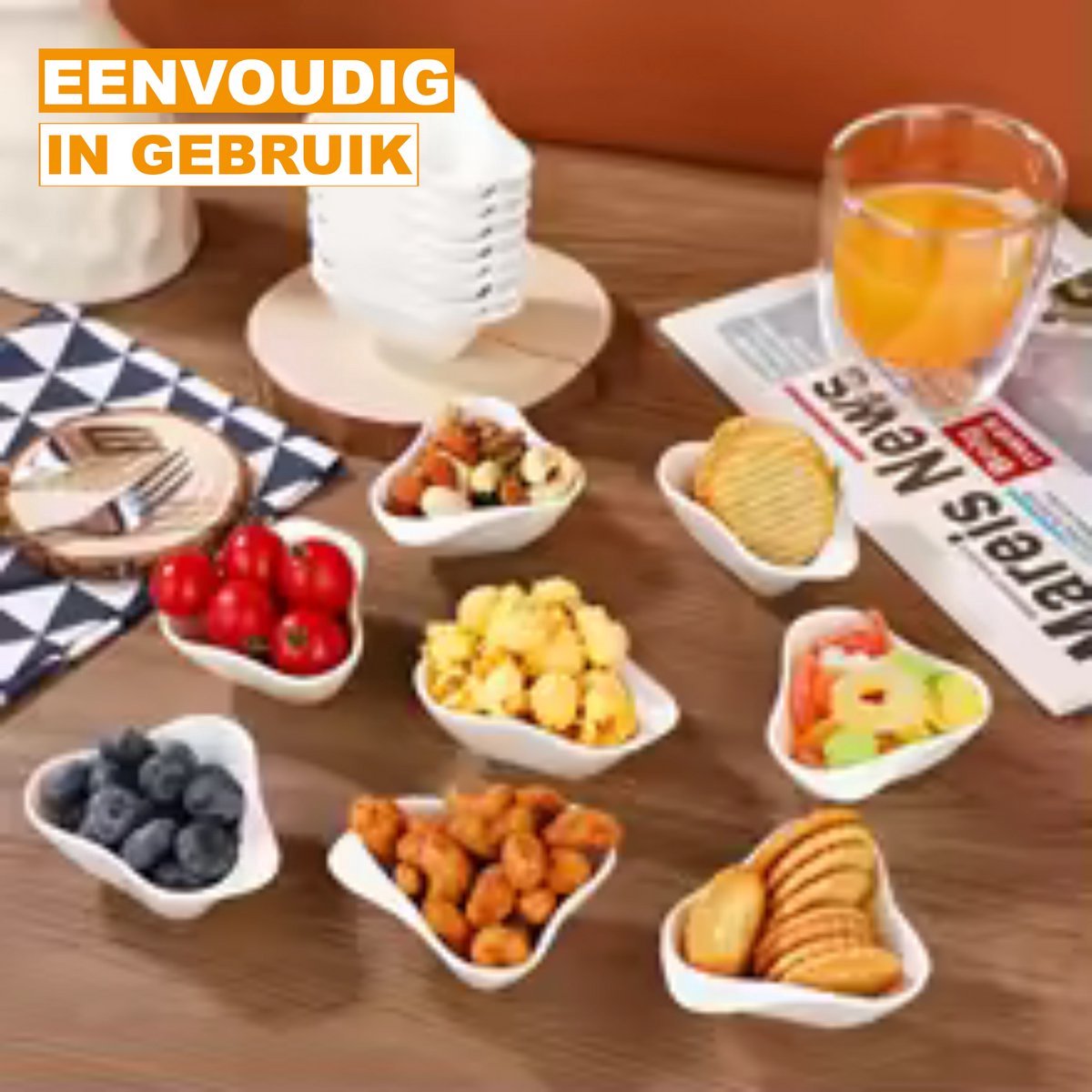 Noble Kommen – Ontbijtborden – 16 delig – Wit Keramisch – Snack kommen – Lange Borden – Geschikt voor oven