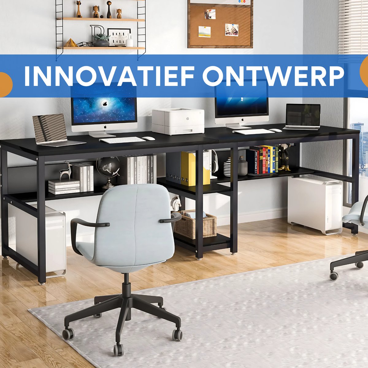 Bureau XL - Voor 2 perosnen - Zwart - Computerbureau - Voor thuis of werk - 200cm
