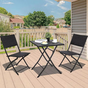 Outdoor Klaptafel Set Valora - Balkonset - 3-delig - Voor Camping en Picknick - Opvouwbare Rotan Meubelstoel en Tafel - Draagbare Balkonset met 2 Stoelen - Donkergrijs