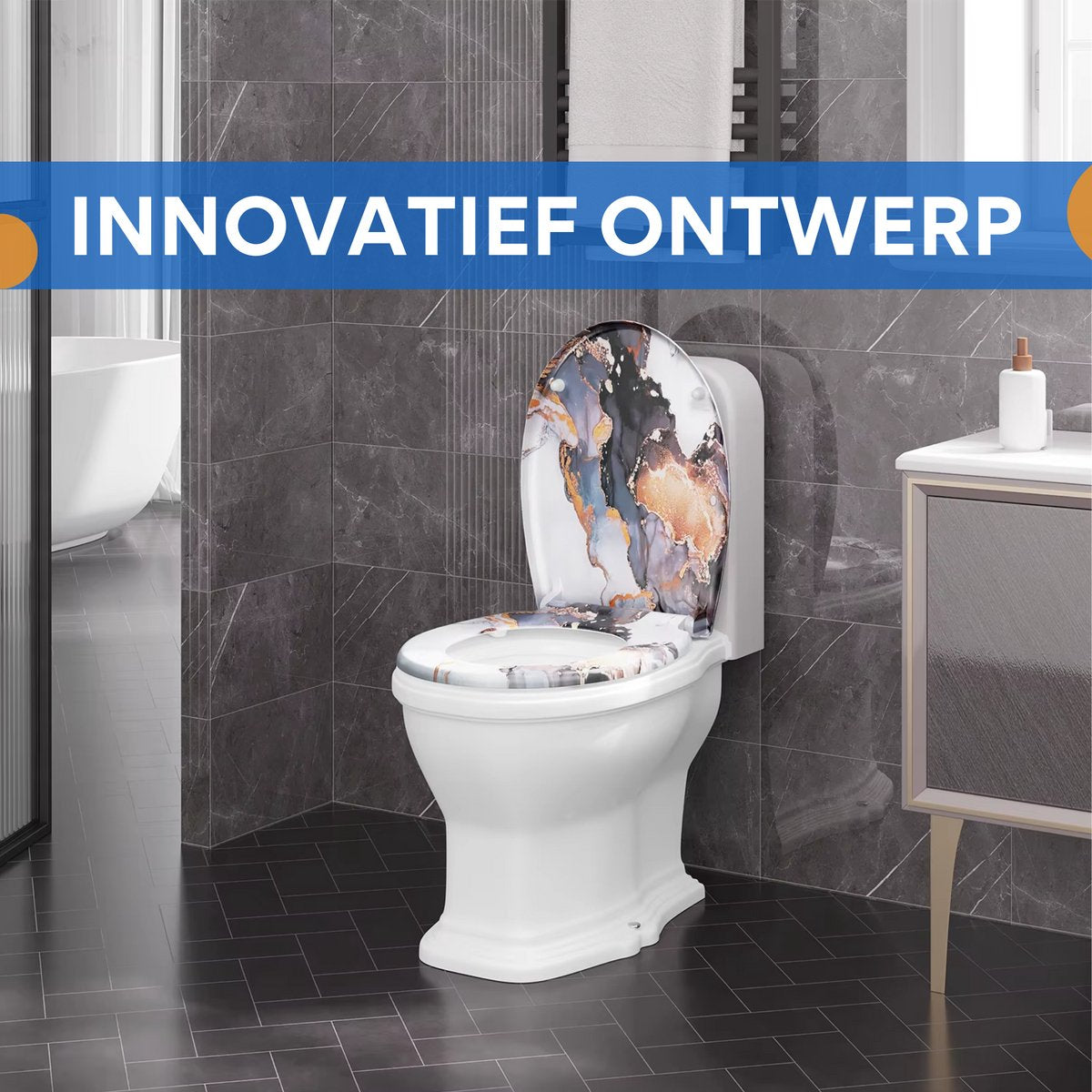 Antibacteriële Toiletbril Marmy - Met Softclose - Universeel - Toiletbrillen met print - WC Bril - Toiletzitting