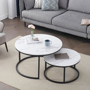 Happyment Luxe Salontafel wit - Marmour look - Set van 2 - Landelijk - Woonkamer - Zwart frame - Rond - 60 en 40cm
