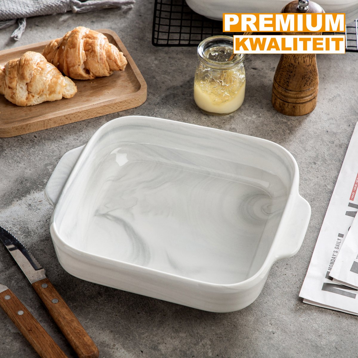 Exquisite Ovenschaal – Schaal – 1500ML – Marmer Look – Lasagne – Braadslede