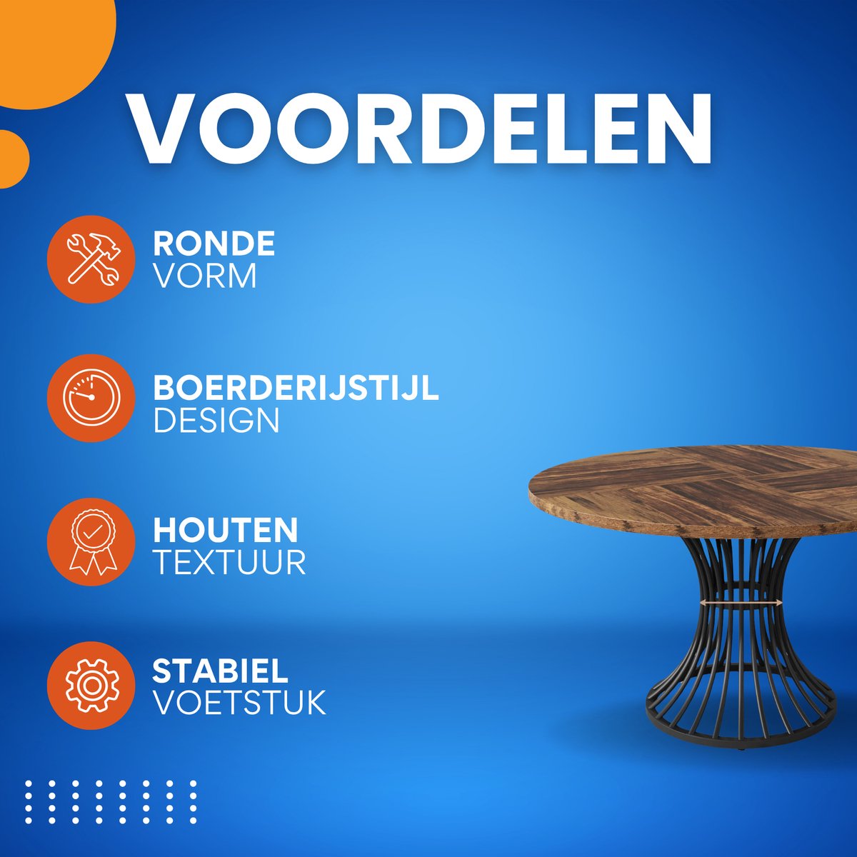 Eettafel Velano - Rond 120cm - Keukentafel Geschikt voor 4 Personen - Voor Keuken of Eetkamer