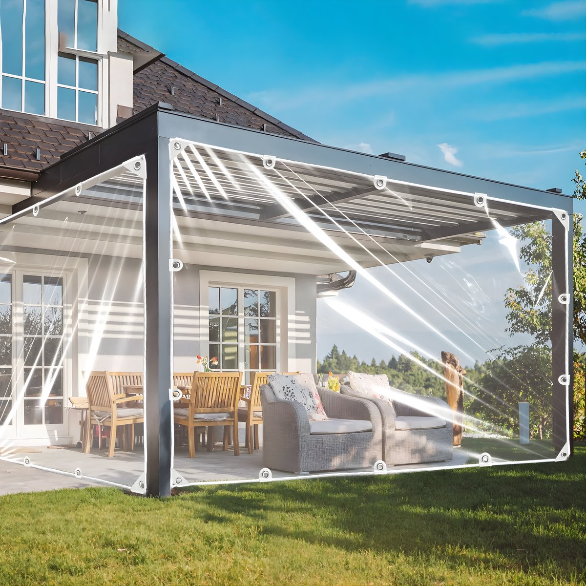 Zeildoek 250x400cm - Transparant - Verranda - Dekzeil - Overkapping - Voor Terras, Pergola & Tuinhuis - Waterdicht - Wind