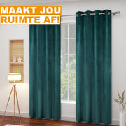 Happyment Gordijnen set Vida 2 stuks - groen 140x270cm - Verduisterend - met Plooiband - Fluweel Isolerend