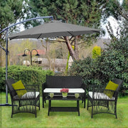 Rotan Tuinmeubelen Set Fioren - Voor Buiten en Balkon - 4 Stuks - Rotan Patio Meubelen - Weven Rieten Sofa Set met Kussens en Glazen Tafel - Zwart