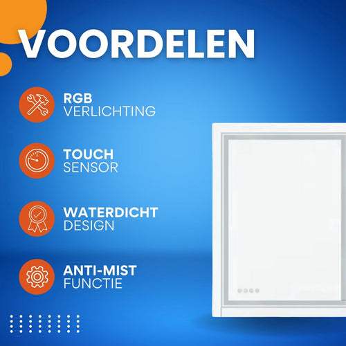 Badkamerspiegel Luvio Fioren - Met RGB verlichting - 60x80cm - Rechthoekig - Voor Badkamer, Make-up & Wandmontage - Dimbaar licht
