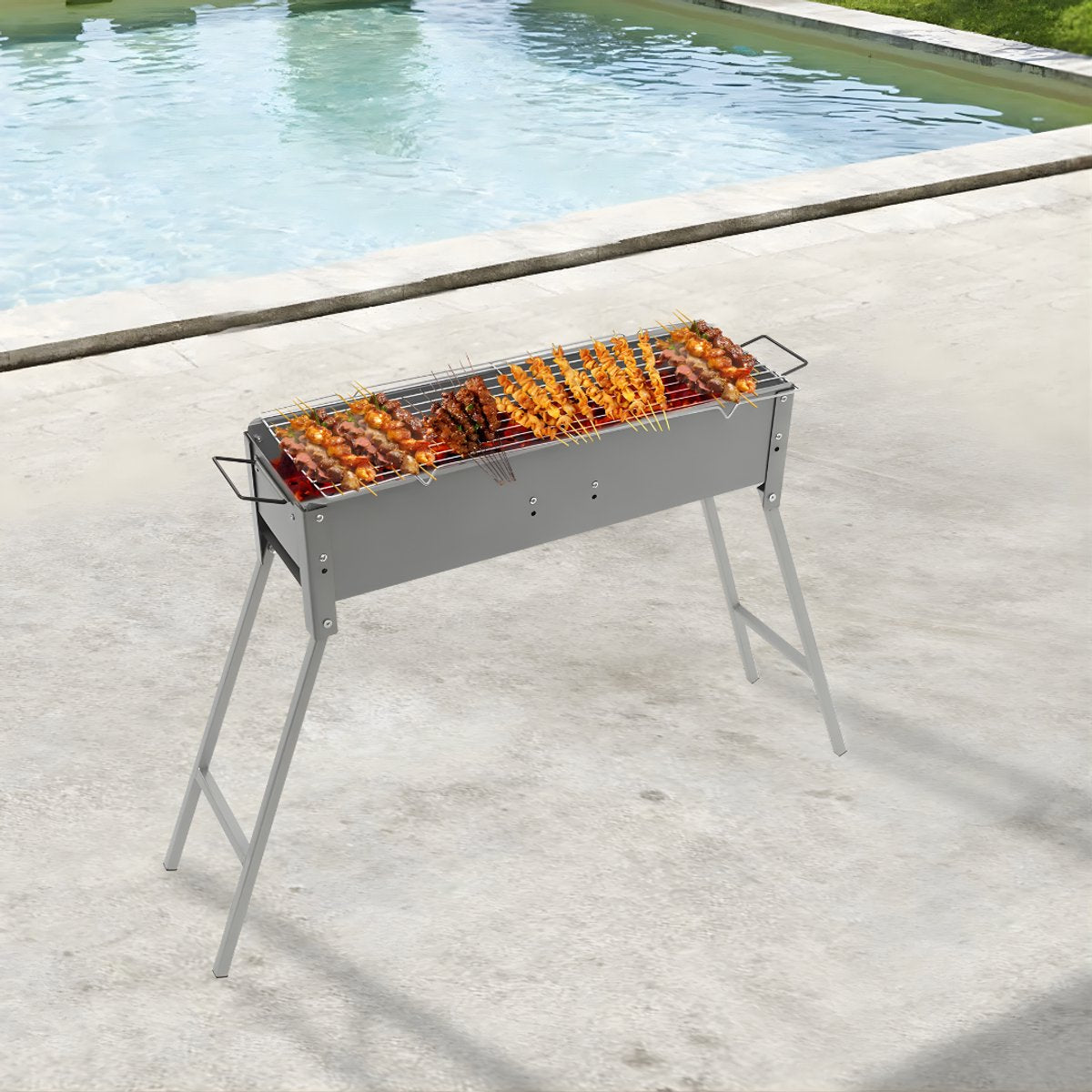 BBQ-grills - Voor camping en outdoor - Draagbare, opvouwbare houtskoolbarbecue - Grijs - 80*18*13cm