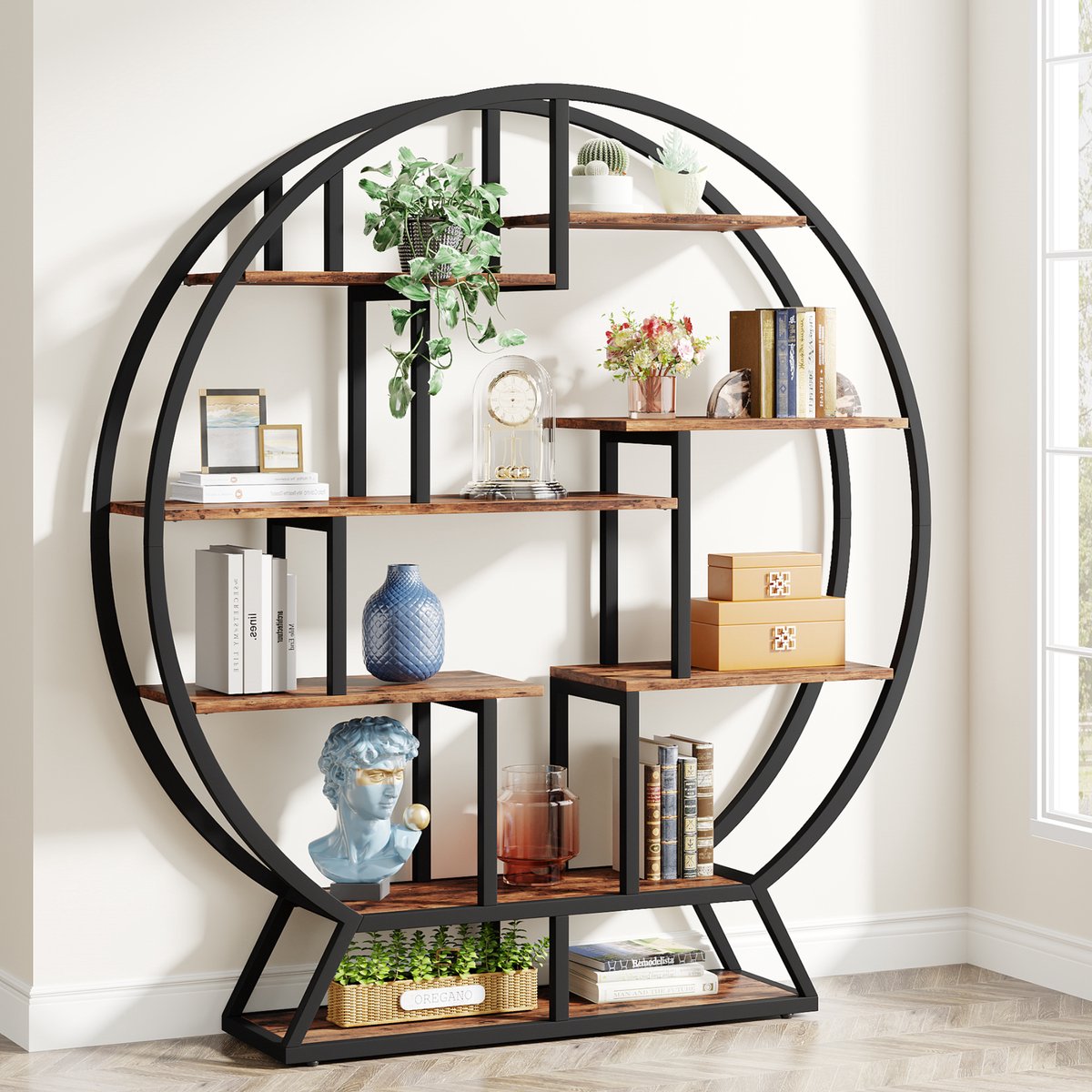 Boekenkast industrieel - Open boekenplank - Voor woonkamer, slaapkamer of kantoor - Opbergkast - 180cm - Vakkenkast - Bruin
