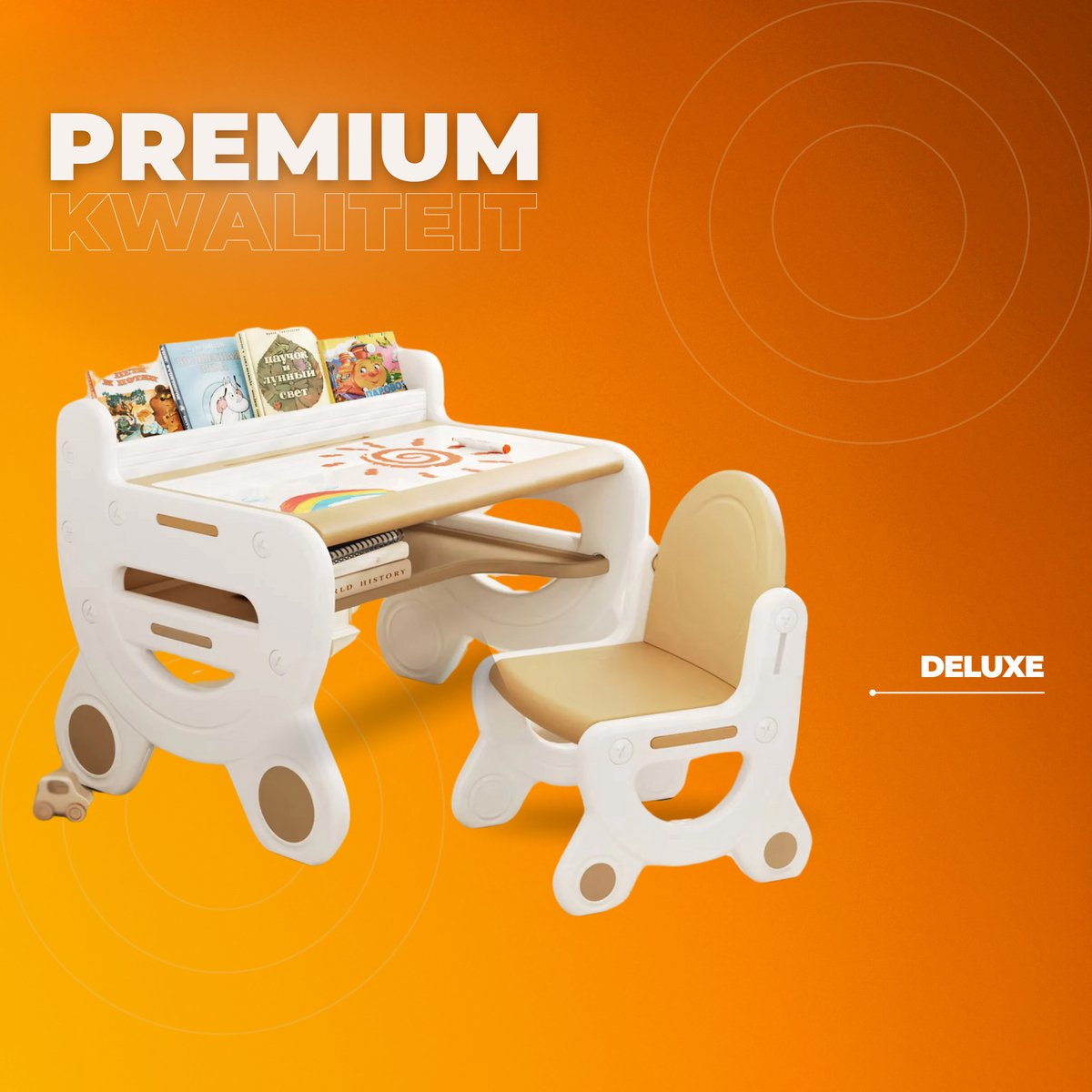Moderne kindertafel - Activiteiten tafel - 2 stoelen - Speeltafel - In Hoogte Verstelbaar - Studeertafel voor Kinderen - Bruin