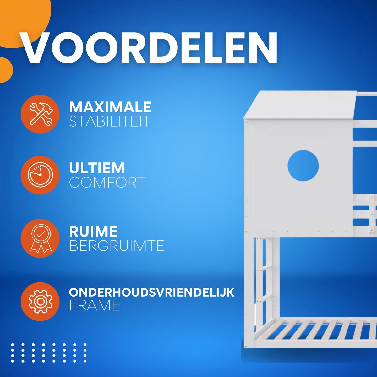 Luxe stapelbed Valora voor kinderen - 90x200 cm - Kinderbedden - Hoogslaper - Met Hoektrap, valbeveiliging en raam - Peuterbed