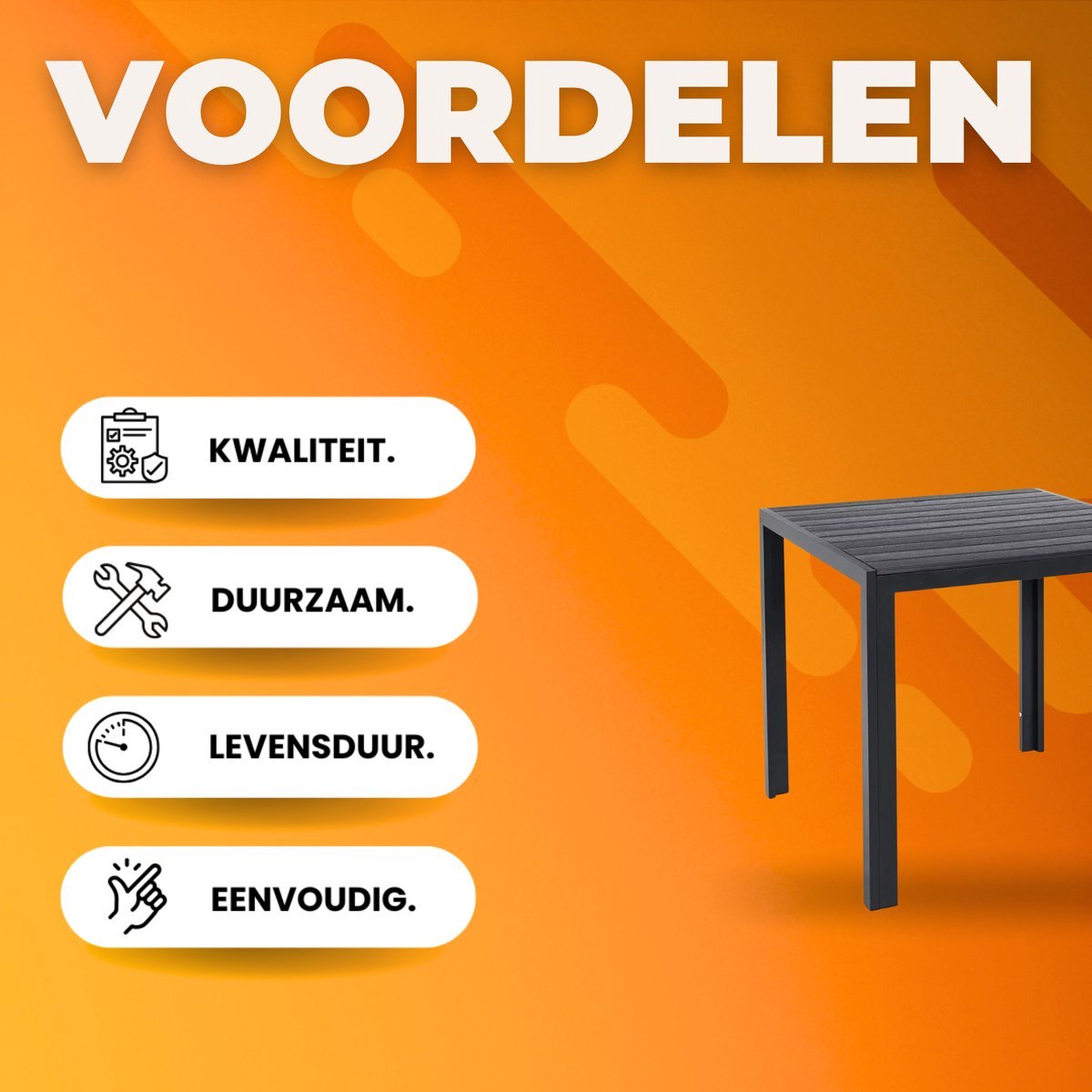 Tuintafel Valora - Aluminium - Voor binnen en buiten - Vierkante vijzettafel tuin - Zwart - Bistrotafel - Eettafel - Hitte- en Weerbestendig