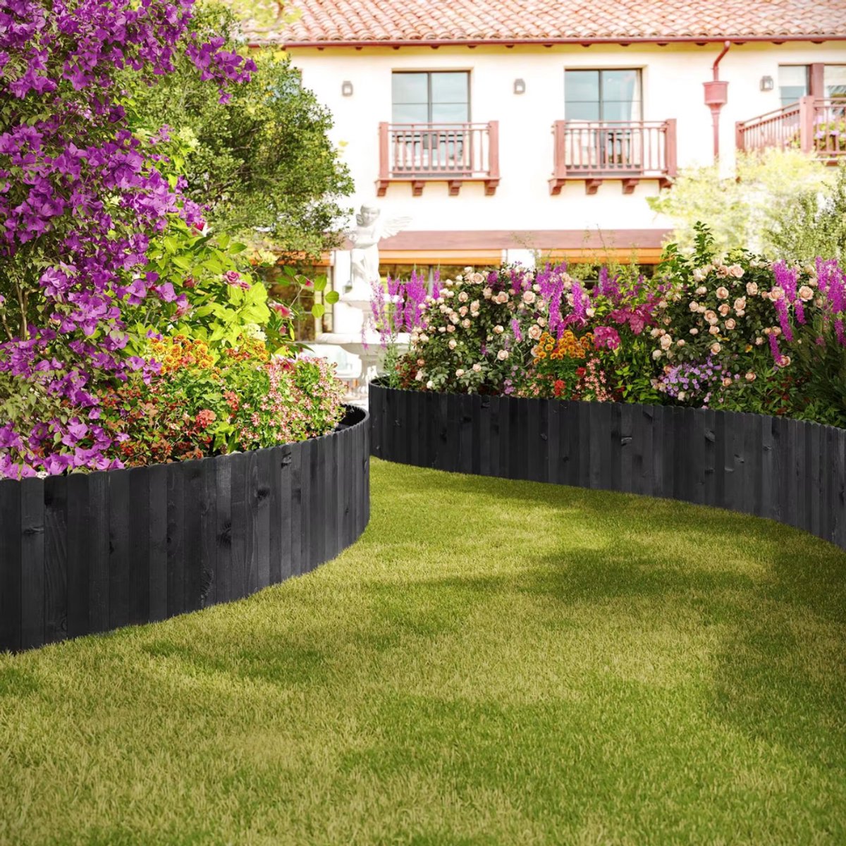 Tuin Gras Gazon Rand - Flexibele Houten Border voor Tuinhek - Tuinafboording voor Outdoor Landschap & Tuindecoratie - 203x60x1.4cm Zwart
