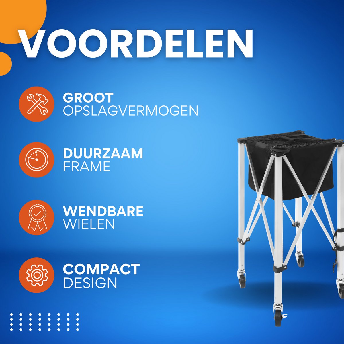 Tennisballen mand - Verrijdbaar - Ballenmand - Hopper - Voor tennis en badminton - Opvouwbare basket
