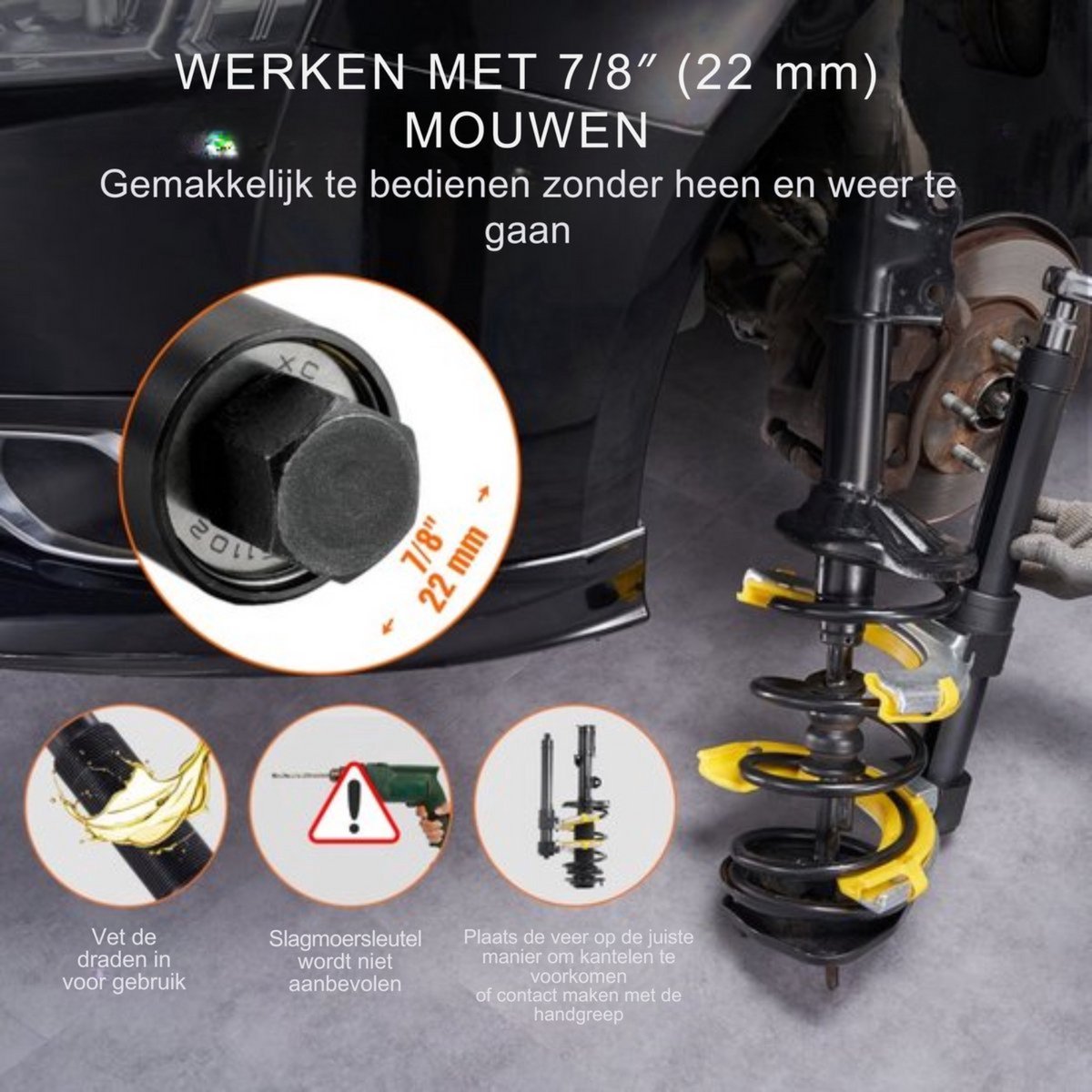 Veerspanner - Verentrekker - Auto - Veercompressorset - Compatibel met 22 mm dop