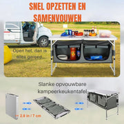 Klaptafel - Campingtafel - 120x47x70 cm - 4 tot 6 personen - Met vakken