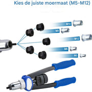 Profi Nietmutternzange Set - Blindklinkmoertang & Nietmachine - Inclusief 150 Moeren - M5-M12 Rivets & Accessoires