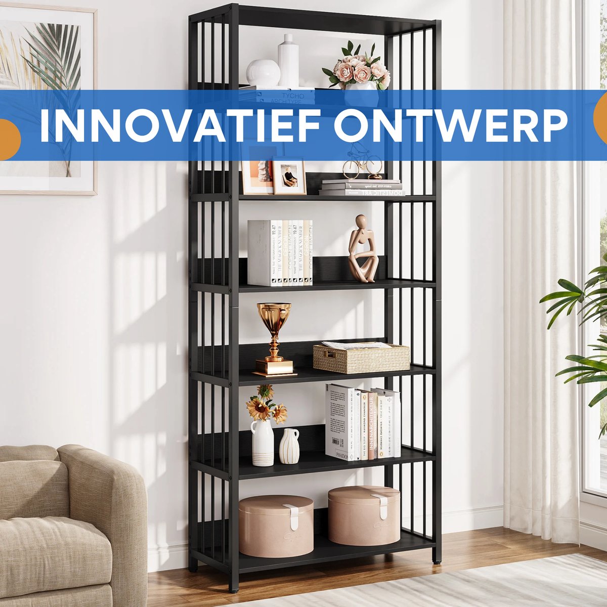 Staande Boekenkast met 5 Lagen - Voor Woonkamer, kantoor of slaapkamer - Boekenplank - Opbergrek - Zwart