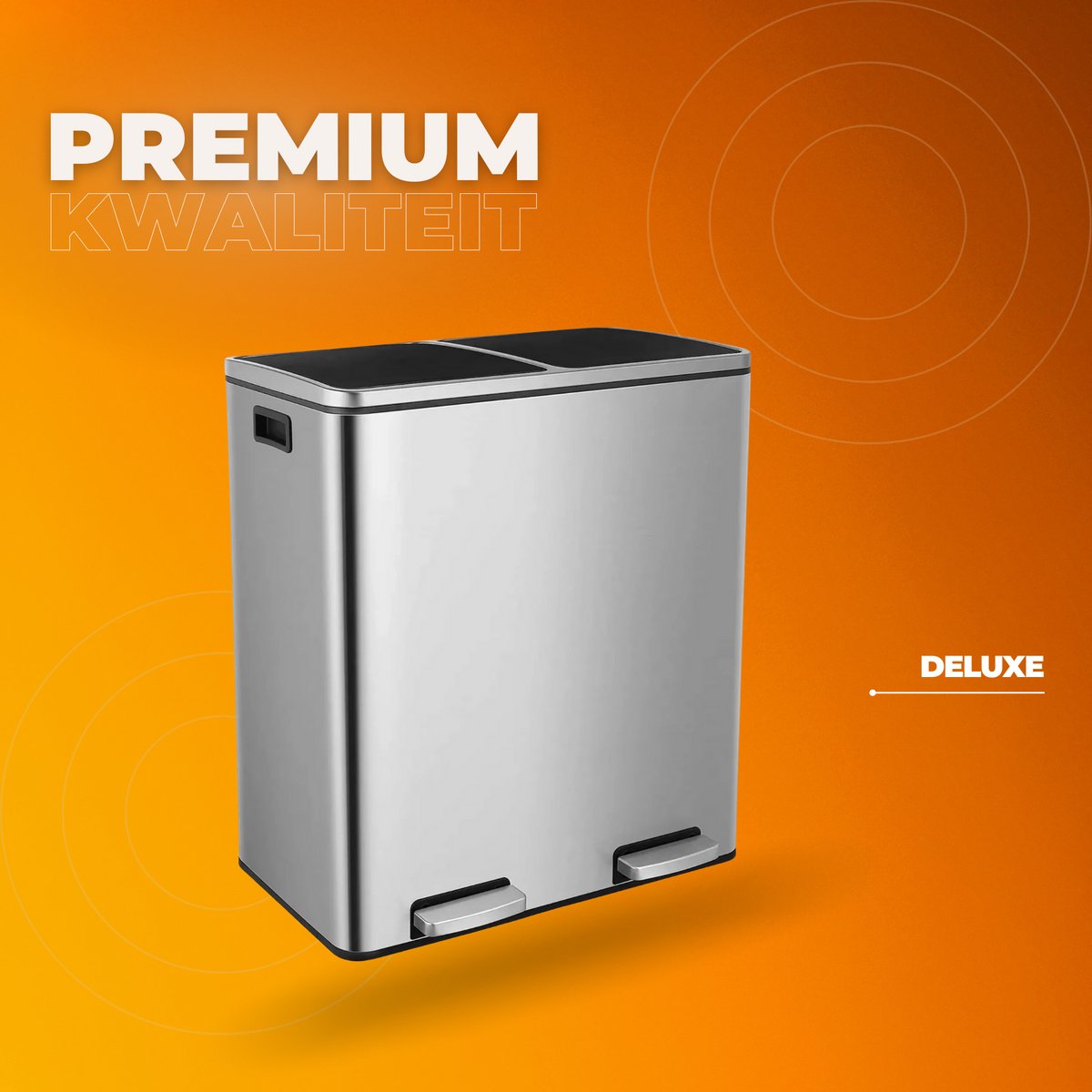 Pedaalemmer 2 vakken - 60L - Prullenbak - Afvalscheiding - RVS - Softclose - Anti-slip - Zilver