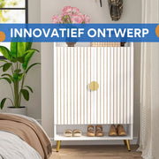 Schoenenkast Nero met deuren - Wit - Schoenenrek - 110cm - 6 laags - Houten opbergkast
