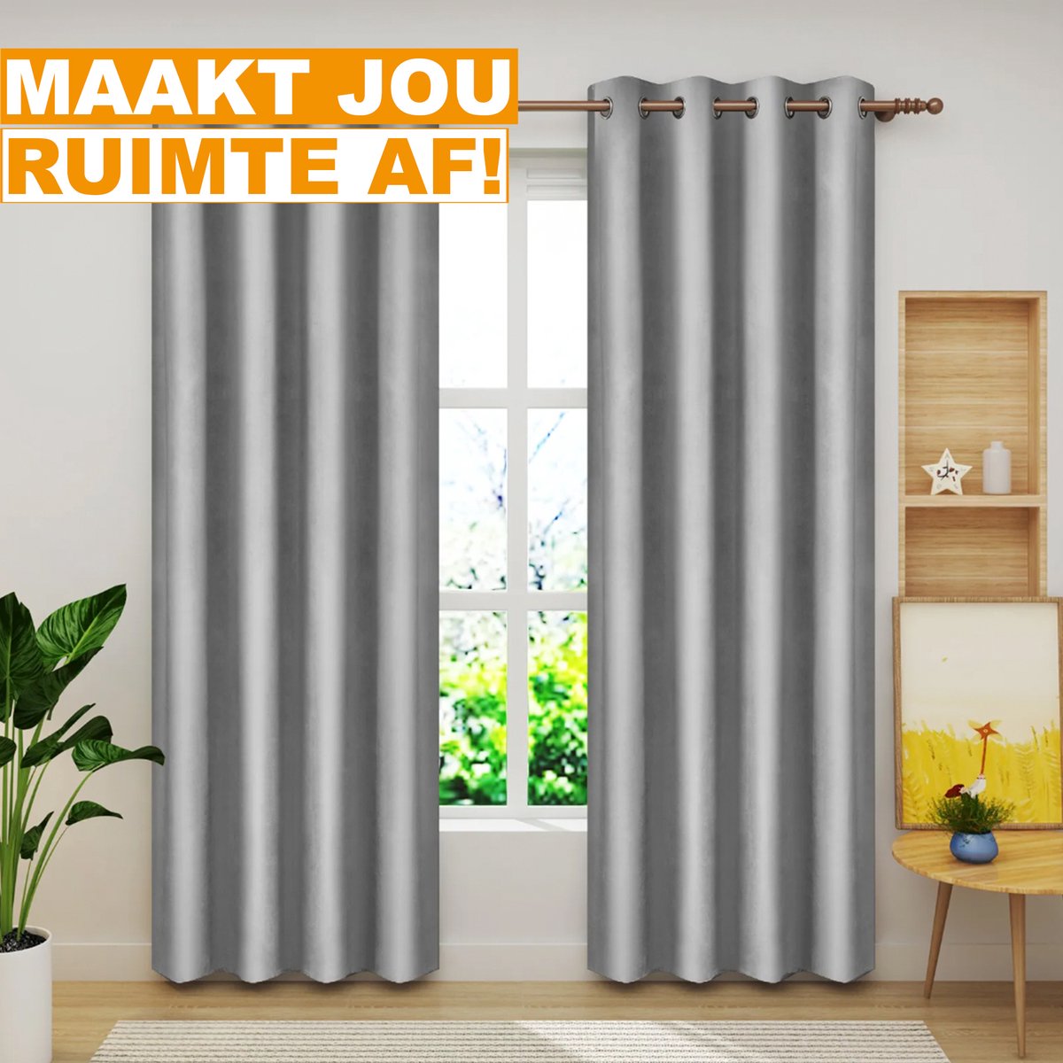 Happyment Gordijnen set Vida 2 stuks - grijs 140x245cm - Verduisterend - met Plooiband - Fluweel Isolerend