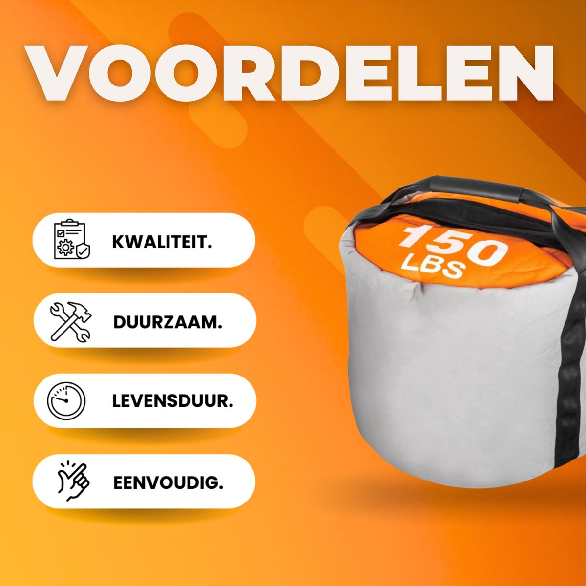 Fitness zandzak 68 kg - Met Handgrepen - Sandbag voor fitness, crossfit en krachttraining - Gewichten gewichtzak