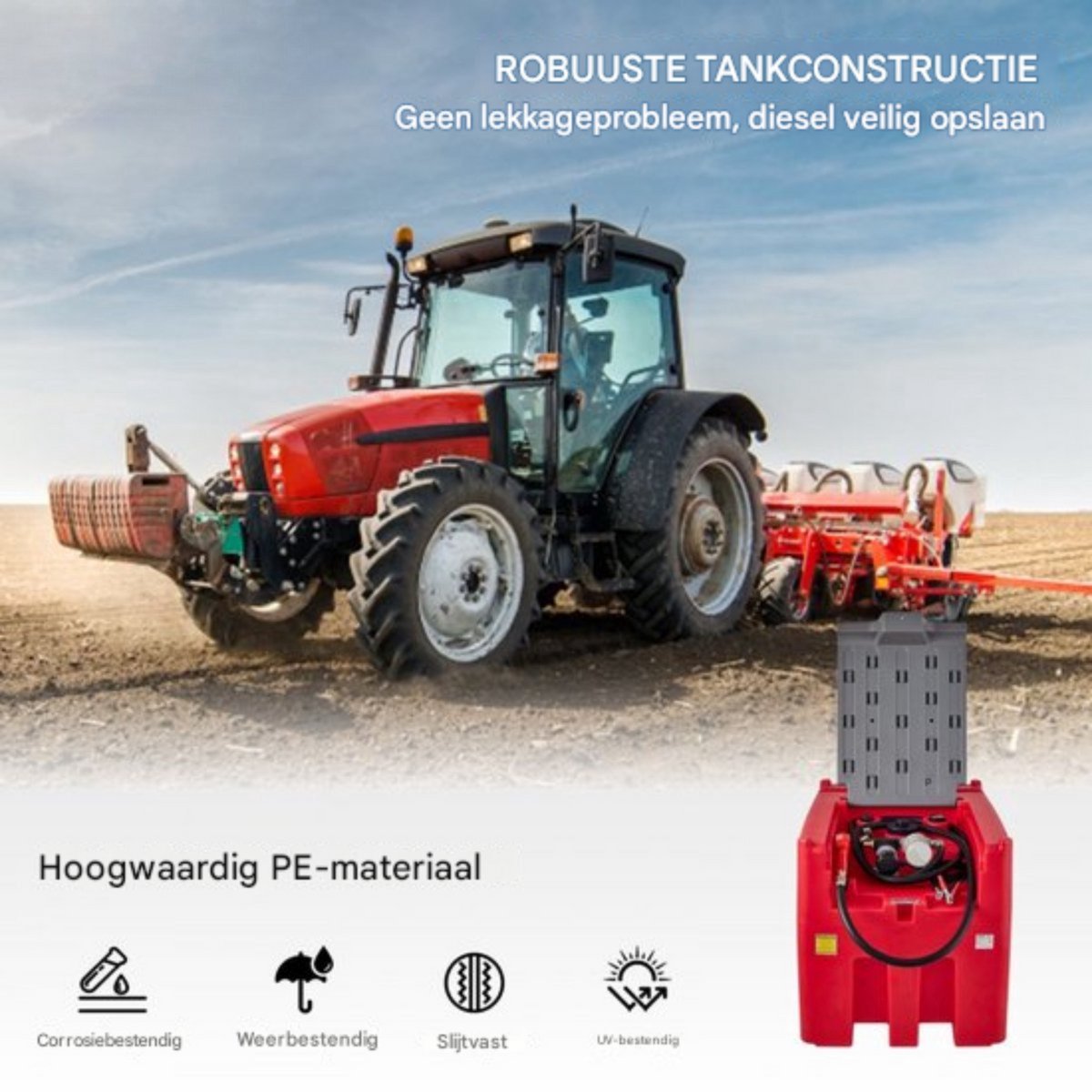 Draagbaar Dieseltank - 440L - Jerrycan - Brandstoftank - Brandstoftank - Mobiel Dieseltankstation - 40L p/min - 140W Mobiel Tanksysteem - Rood